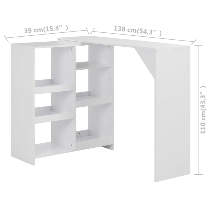 Tavolo da Bar con Scaffale Mobile Bianco 138x39x110 cm cod mxl 14715