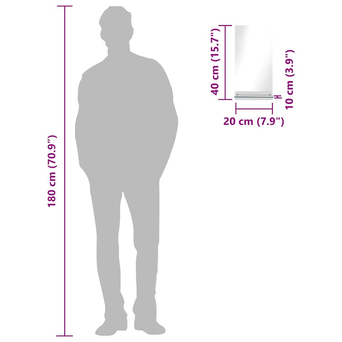 Specchio da Parete con Mensola 20x40 cm in Vetro Temperato