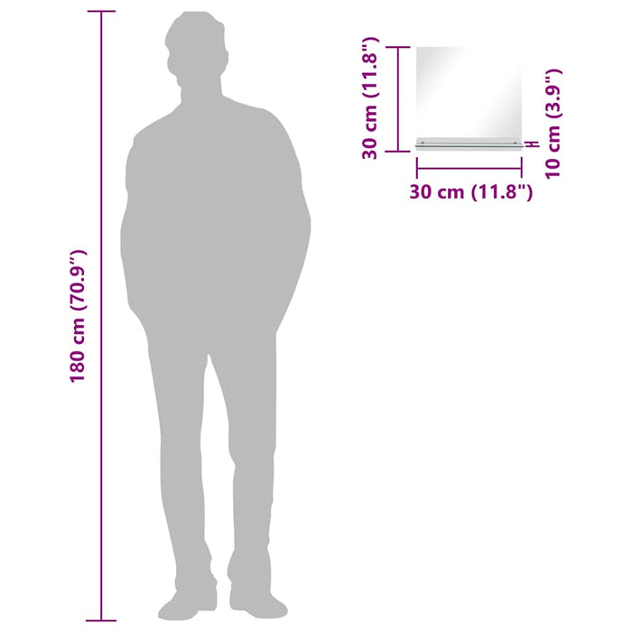 Specchio da Parete con Mensola-Specchio a Muro-Specchio Decorativo 30x30 cm in Vetro Temperato