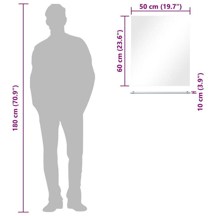 Specchio da Parete con Mensola 50x60 cm in Vetro Temperato 249441