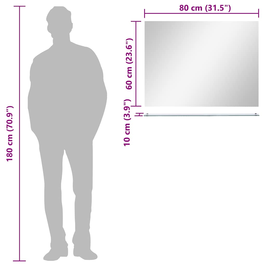 Specchio da Parete con Mensola-Specchio a Muro-Specchio Decorativo 80x60 cm in Vetro Temperato