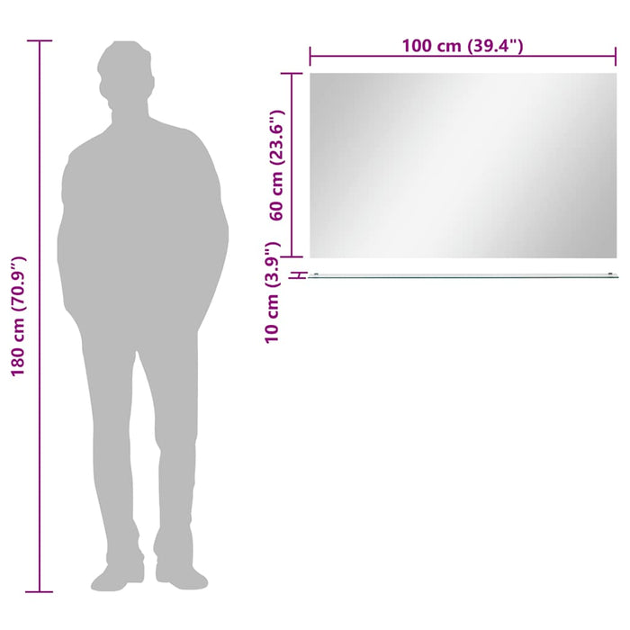 Specchio da Parete con Mensola-Specchio a Muro-Specchio Decorativo 100x60 cm in Vetro Temperato