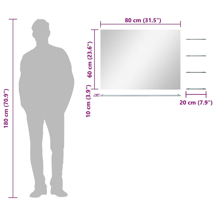 Specchio da Parete con 5 Mensole-Mensola con Specchio Argento 80x60 cm