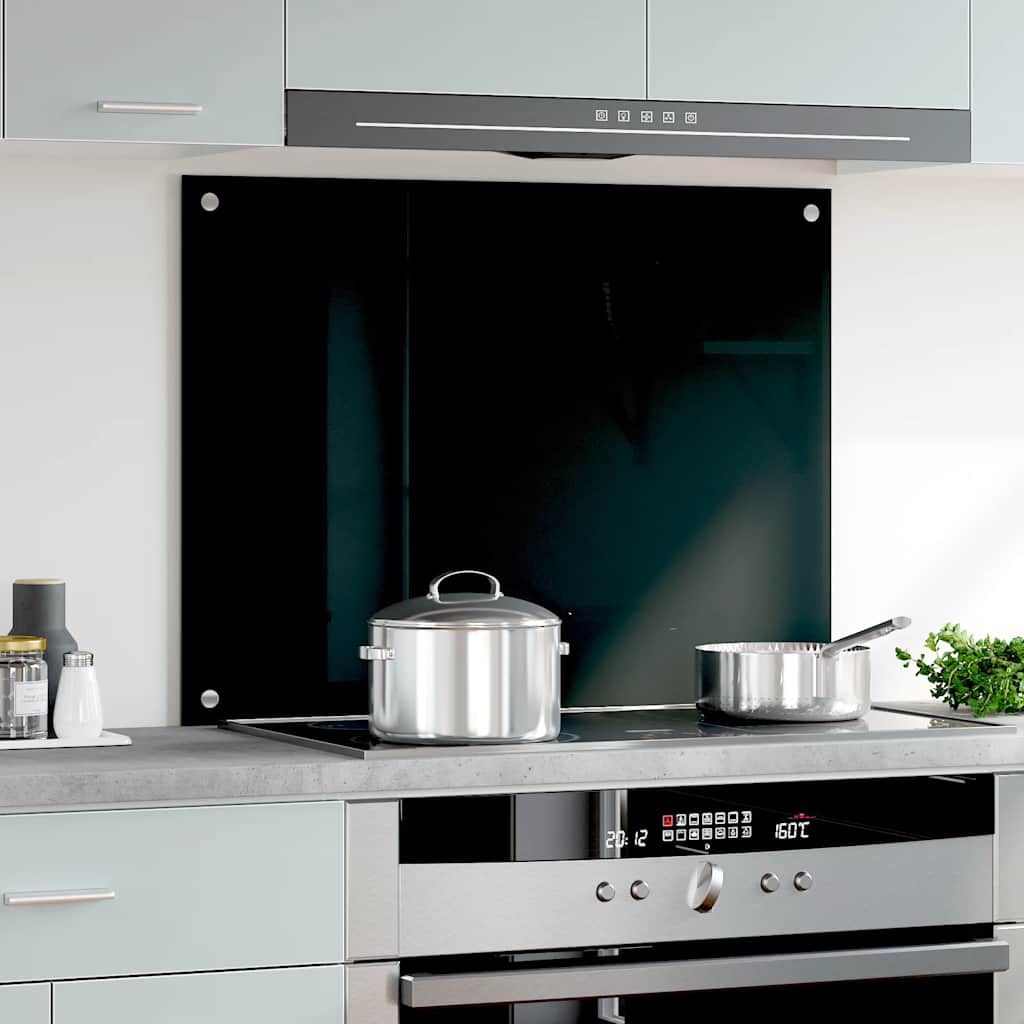 Paraschizzi per Cucina-Protezione parete cucina Nero 80x60 cm in Vetro Temperato