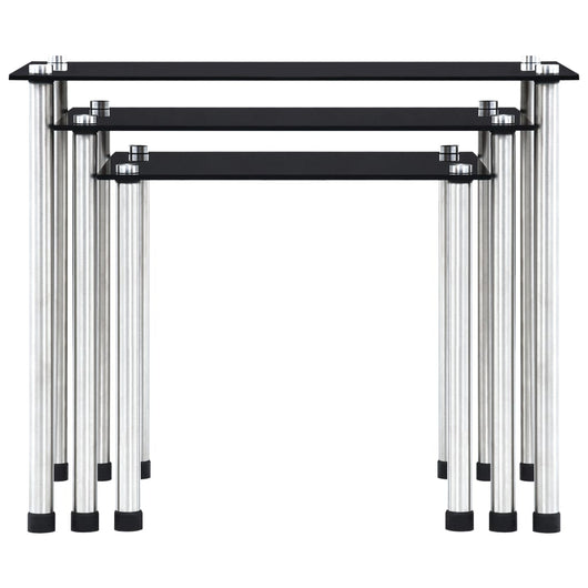 Tavolini Impilabili 3 pz Neri in Vetro Temperato cod mxl 12227