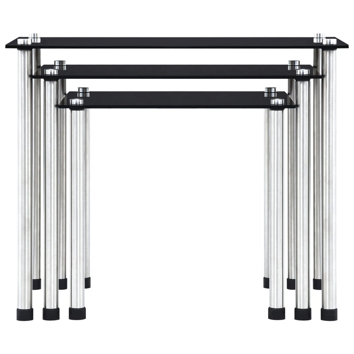 Tavolini Impilabili 3 pz Neri in Vetro Temperato cod mxl 12227