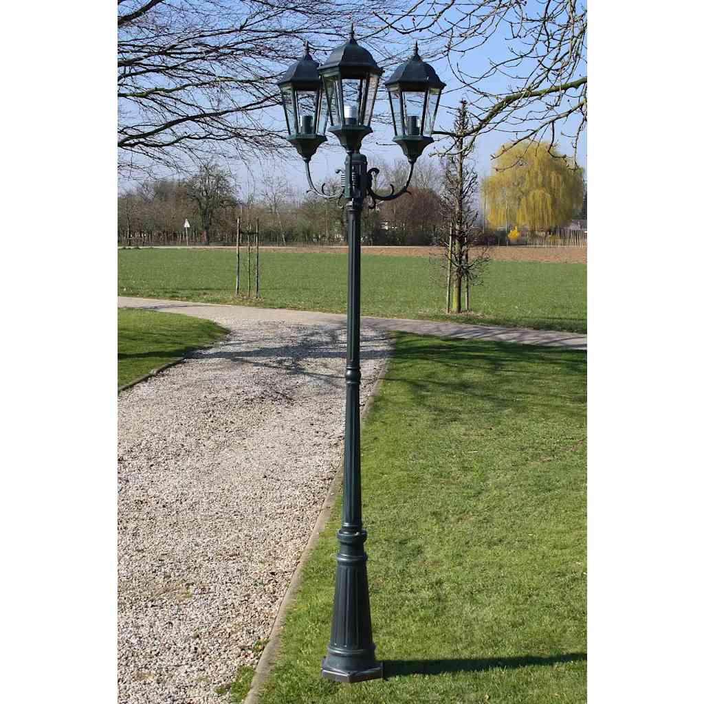 Lampione da Giardino 3 Bracci 230 cm Verde Scuro/Nero Aluminio 40243