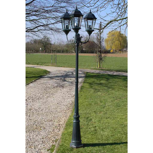 Lampione da Giardino 3 Bracci 230 cm Verde Scuro/Nero Aluminio 40243
