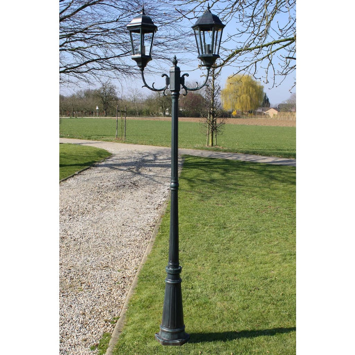 Lampione da Giardino 2 Bracci 230 cm Verde Scuro/Nero Alluminiocod mxl 97451