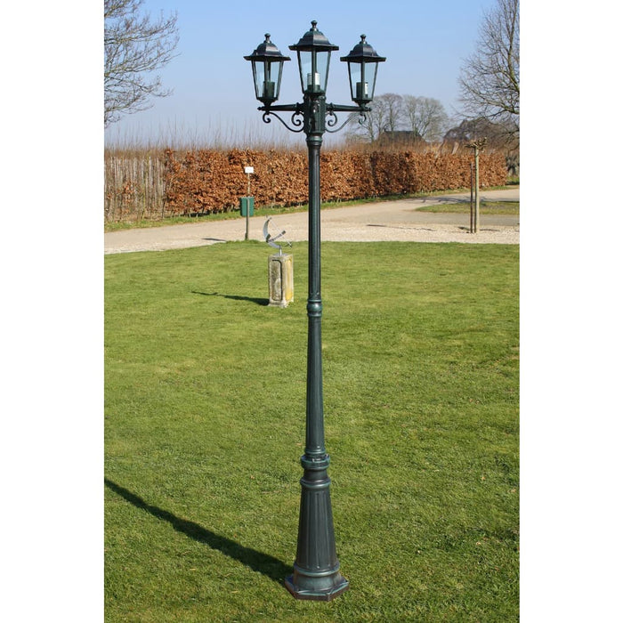 Lampione da Giardino 3 Bracci 215 cm Verde Scuro/Nero Alluminiocod mxl 106964