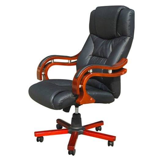 Sedia poltrona ufficio girevole VE legno e pelle, nera 20034