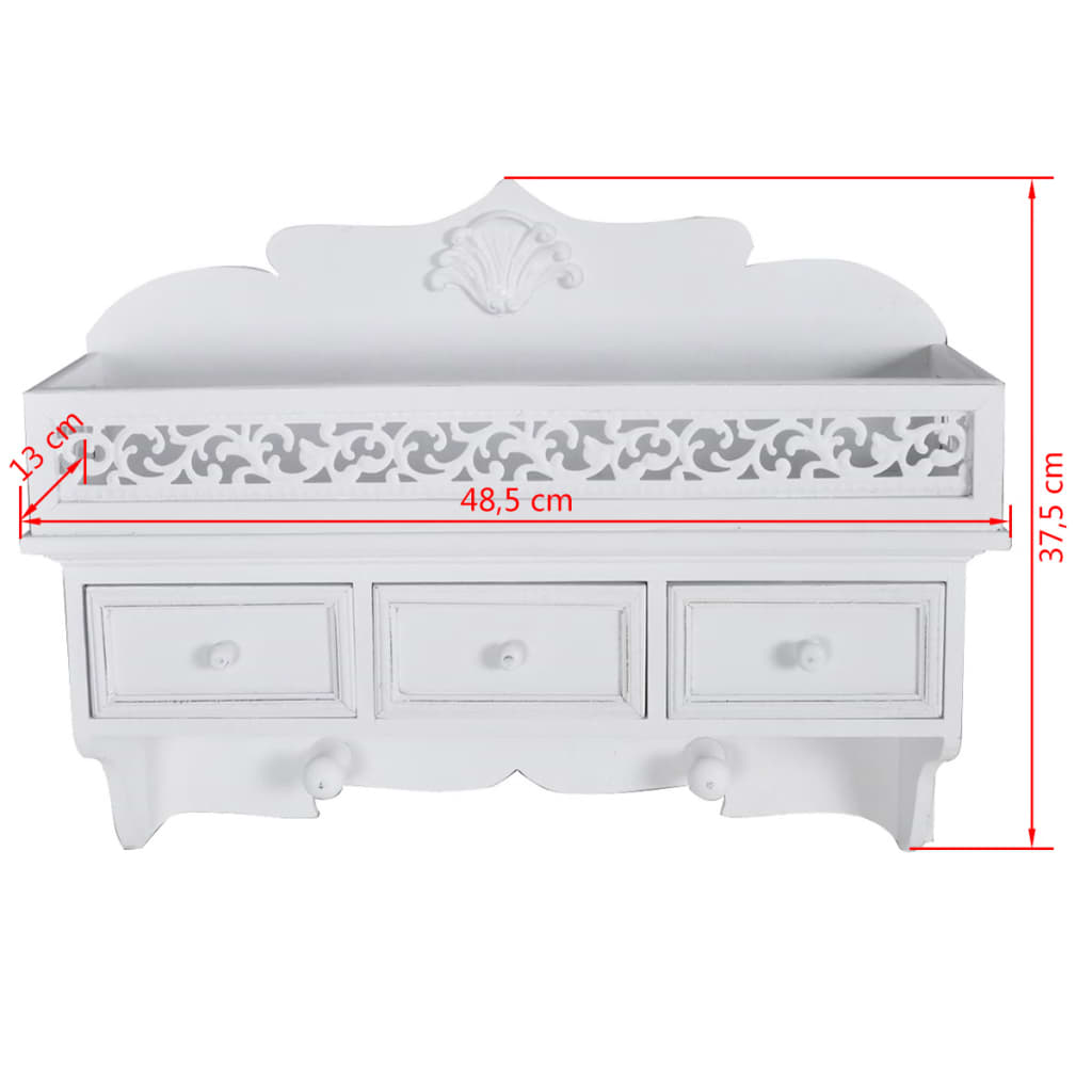 Mensola/Pannello a Muro con 3 Cassetti e 2 Ganci 60630