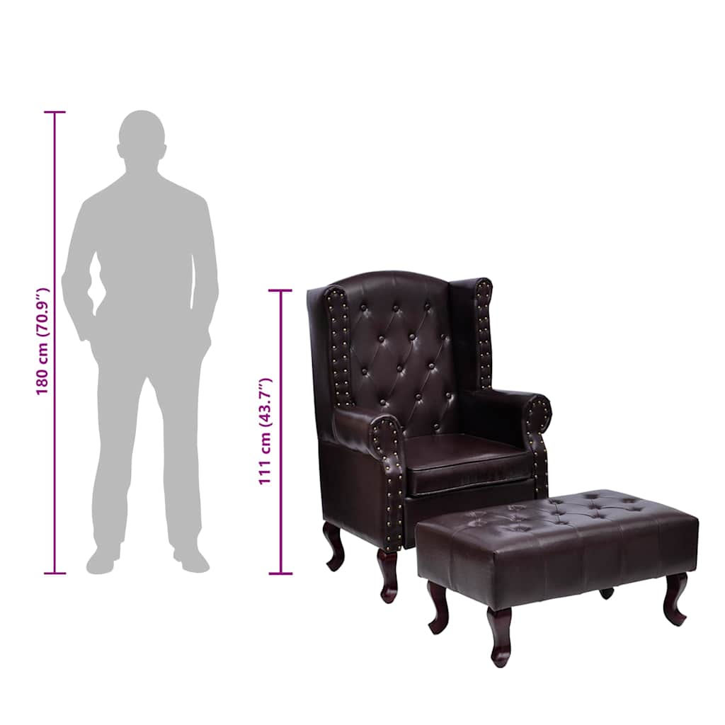 Poltrona con Poggiapiedi Marrone Scuro in Similpelle 60784