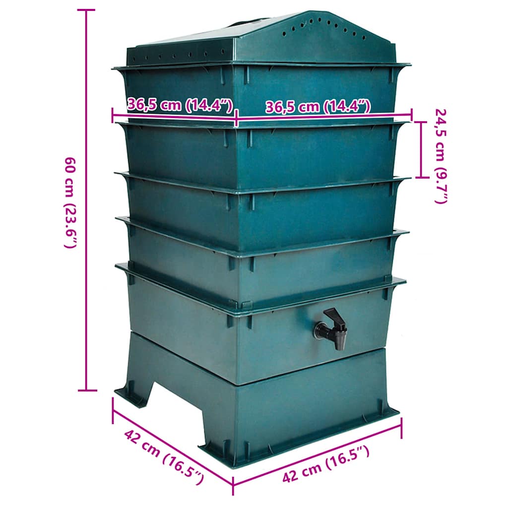 Compostiera Vermifuga a 4 Vassoi 42x42x60 cm 40585