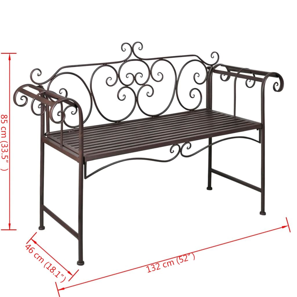 Panca da giardino mobili da giardino per esterni terrazza 132 x 46 x 85 cm acciaio marrone antico 02_0011237