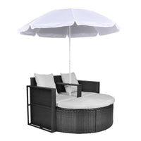 Lettino da Giardino con Ombrellone Nero in Polyrattan 40735