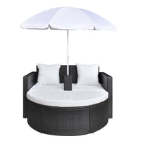 Lettino da Giardino con Ombrellone Nero in Polyrattan 40735