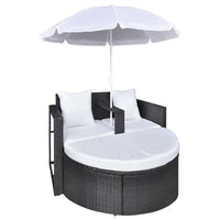 Lettino da Giardino con Ombrellone Nero in Polyrattan 40735