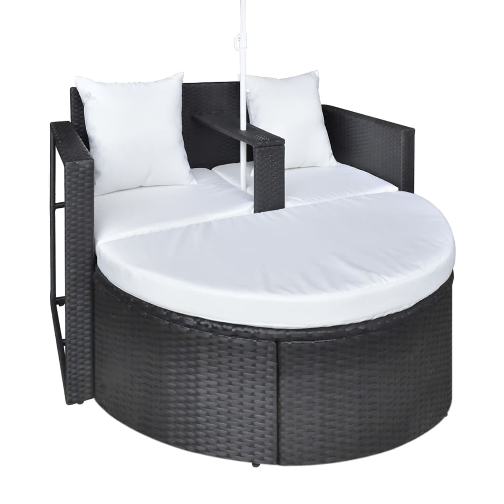 Lettino da Giardino con Ombrellone Nero in Polyrattan 40735