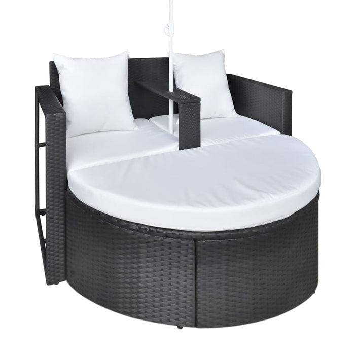 Lettino da Giardino con Ombrellone Nero in Polyrattan 40735
