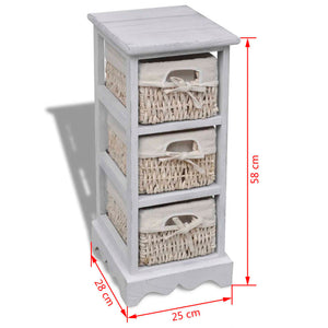240796 Wooden Storage Rack 3 Weaving Baskets White  cod mxl 62485
