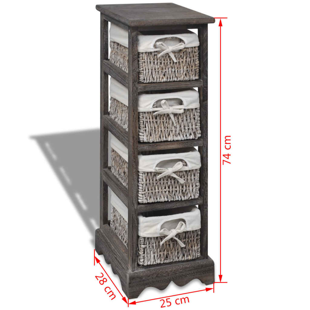 vidaXL Struttura in Legno con 4 Cestini Intrecciati Marrone