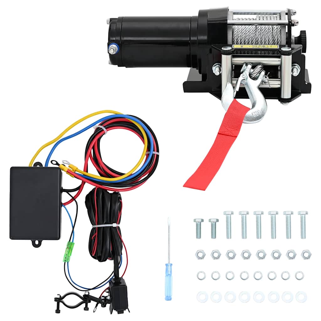 Verricello Elettrico 12 V 1360 kg con Piastra e Rullo Passacavo cod mxl 68869