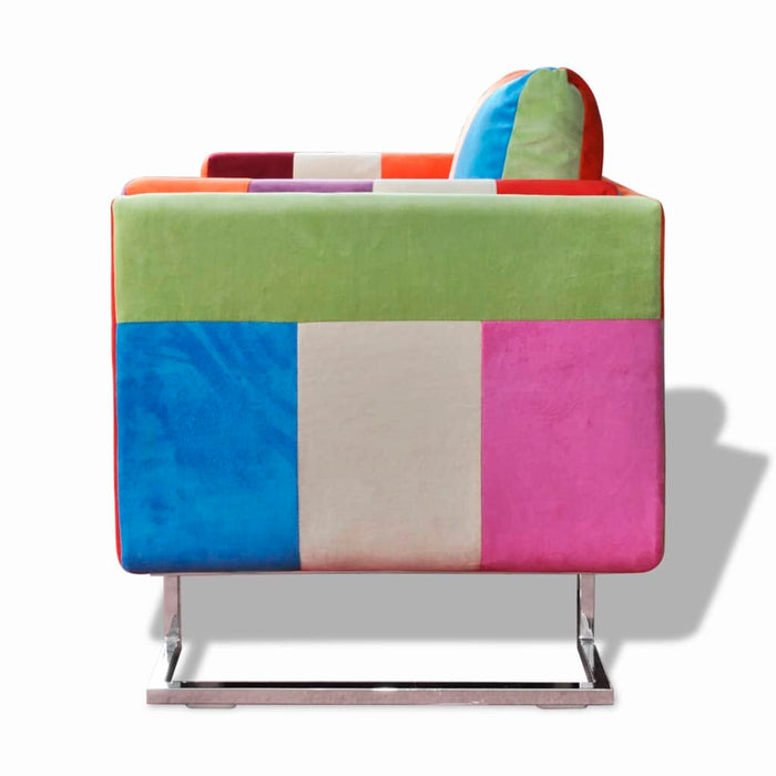 Poltrona a Cubo con Gambe Cromo e Design Patchwork in Tessuto 240895