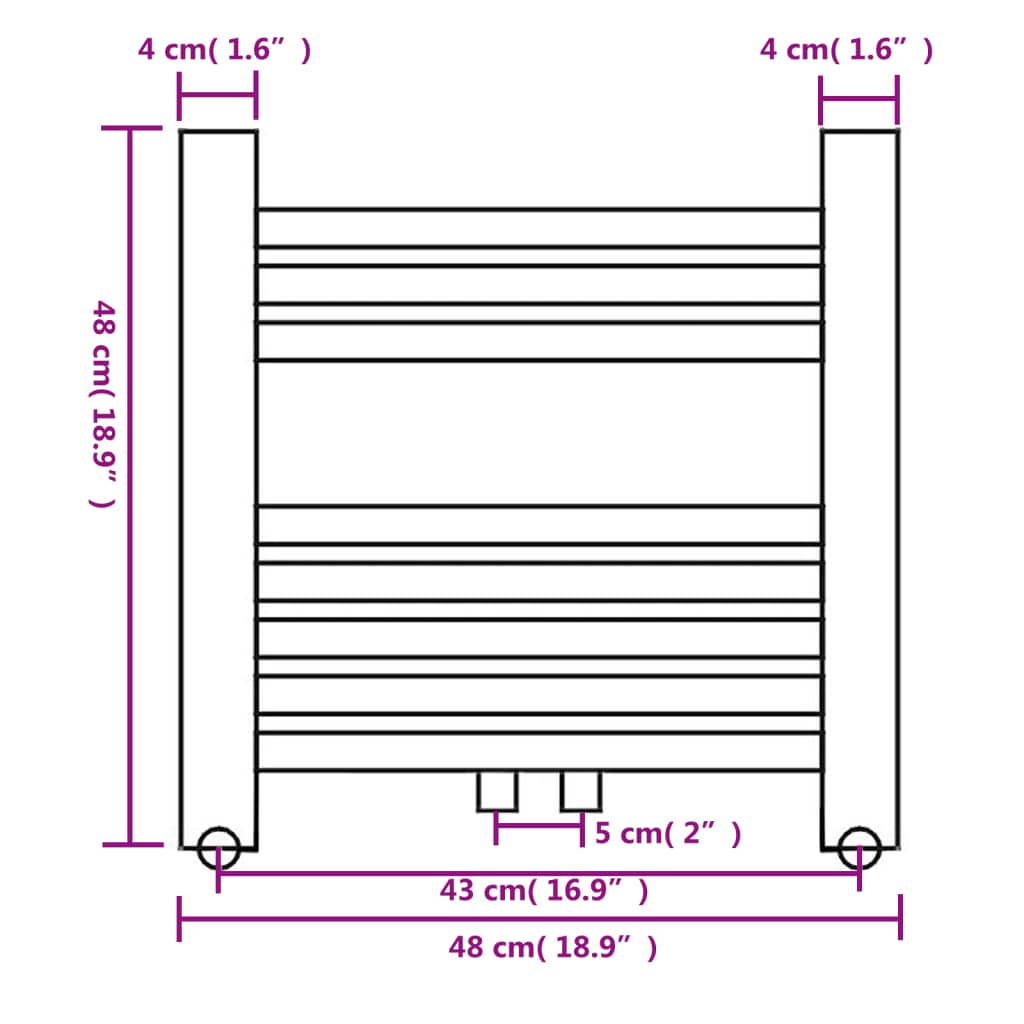 Radiatore Centrale Portasciugamano Dritto 480 x 480 mm