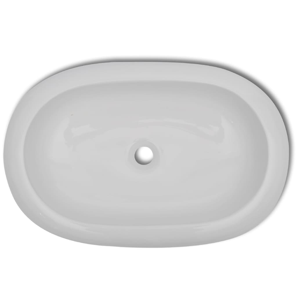 Lavello-Lavandino-Lavabo Bianco in Ceramica di Lusso Ovale 63 x 42 cm