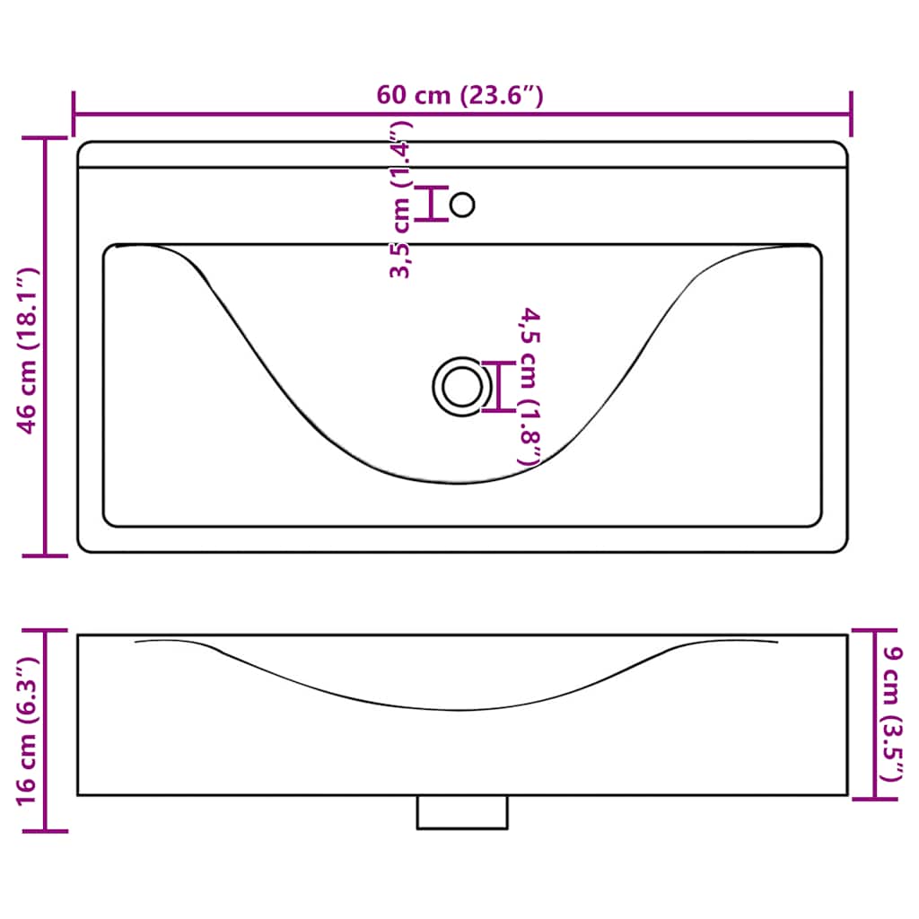 Lavello Bianco in Ceramica di Lusso con Foro Rubinetto 60x46 cm 140686