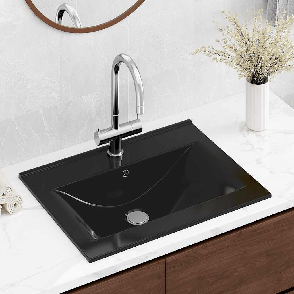 Lavello Bianco-Lavandino-Lavabo in Ceramica di Lusso con Foro Rubinetto 60x46 cm 511398