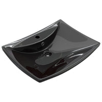Lavabo-Lavandino-Lavello Nero Ceramica Lusso Rettangolare Foro Trabocco Foro Rubinetto