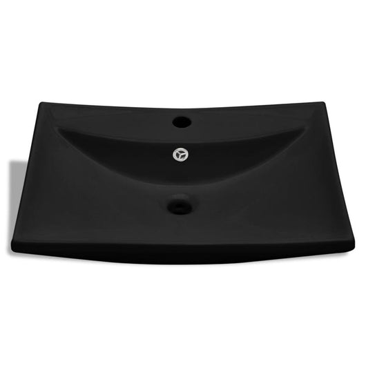 Lavabo Luxury a vasca rettangolare in ceramica nera con troppopieno e foro 60 x 44 cm ceramica nera 02_0002489