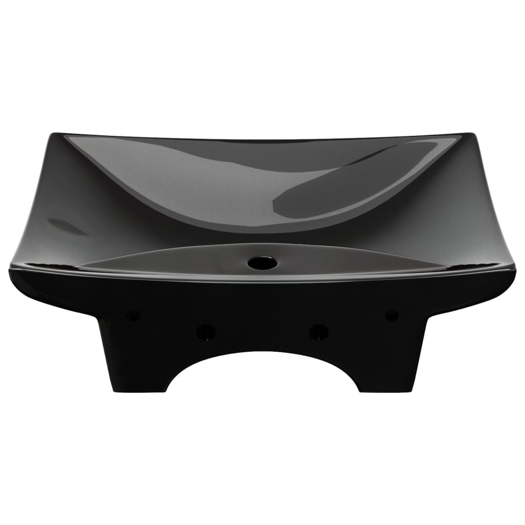 Lavabo-Lavandino-Lavello Nero Ceramica Lusso Rettangolare Foro Trabocco Foro Rubinetto