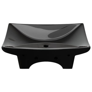 Lavabo-Lavandino-Lavello Nero Ceramica Lusso Rettangolare Foro Trabocco Foro Rubinetto