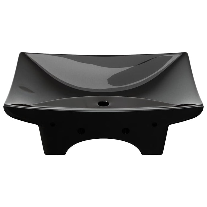 Lavabo-Lavandino-Lavello Nero Ceramica Lusso Rettangolare Foro Trabocco Foro Rubinetto