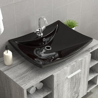 Lavabo-Lavandino-Lavello Nero Ceramica Lusso Rettangolare Foro Trabocco Foro Rubinetto