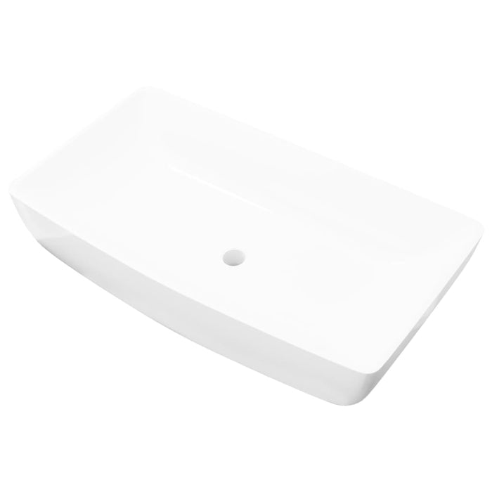 Lavello-Lavandino-Lavabo Bianco in Ceramica di Lusso Rettangolare 71 x 39 cm