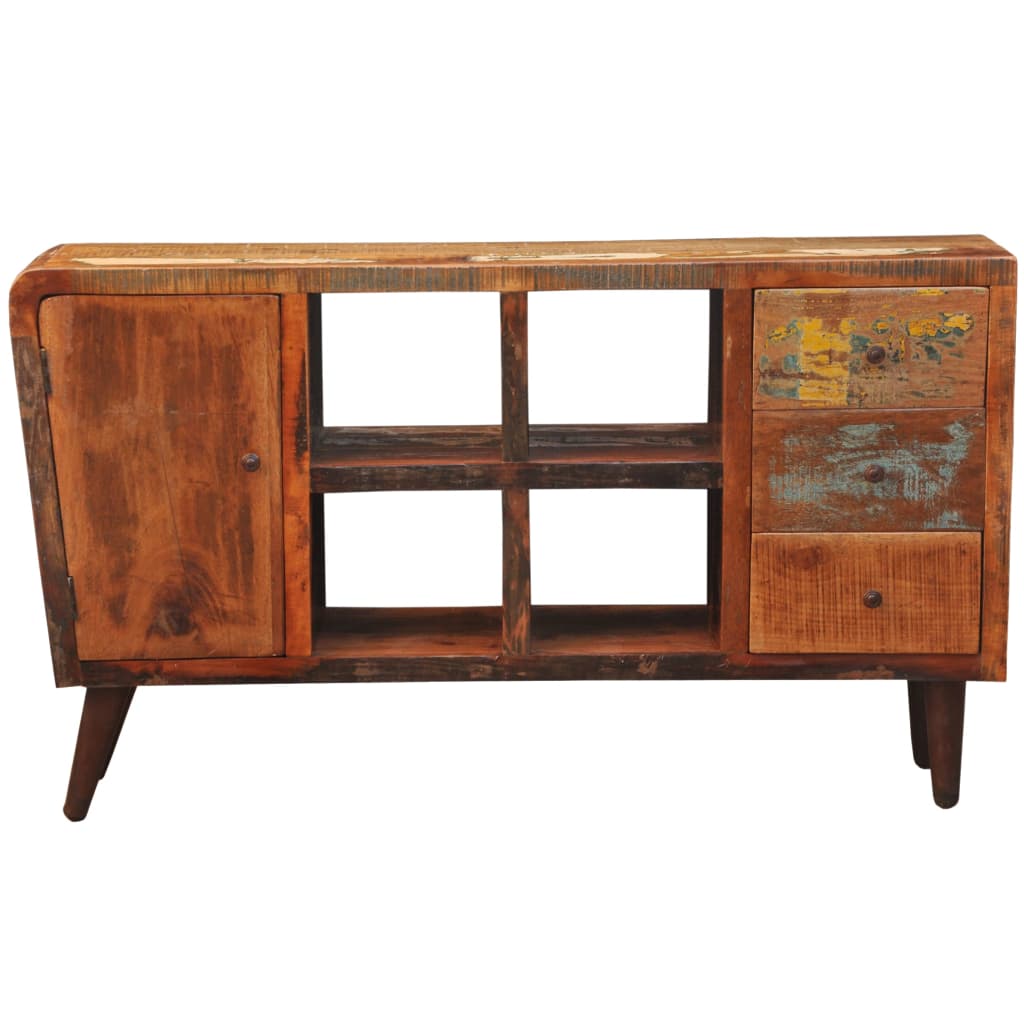 Armadietto in Legno di Riciclo con 1 Anta 4 Ripiani 3 Cassetti