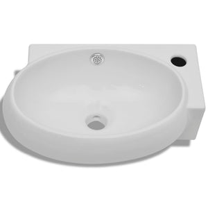 Lavello Ceramica con Foro Rubinetto e Troppo-Lavandino-Lavabo Pieno Bianco