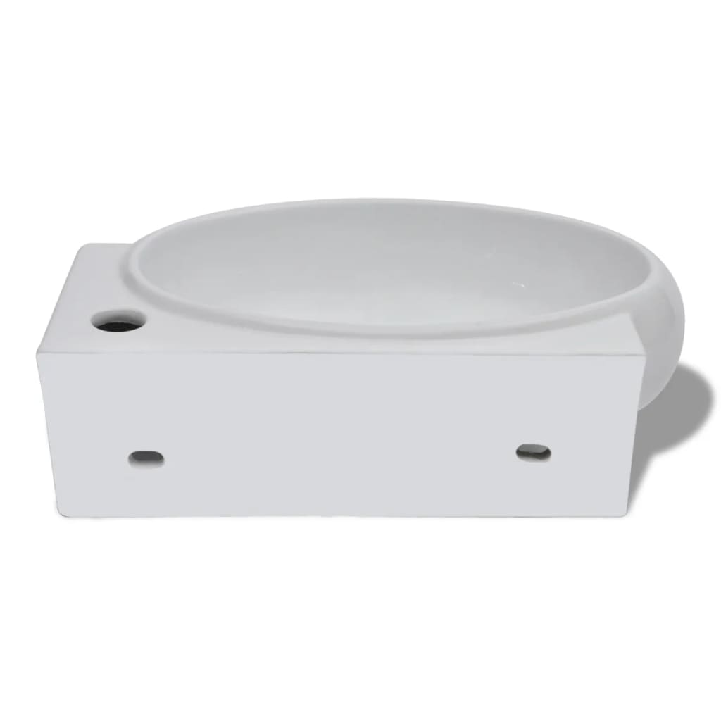 Lavello Ceramica con Foro Rubinetto e Troppo-Lavandino-Lavabo Pieno Bianco