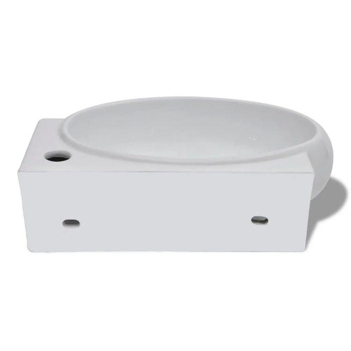 Lavello Ceramica con Foro Rubinetto e Troppo-Lavandino-Lavabo Pieno Bianco