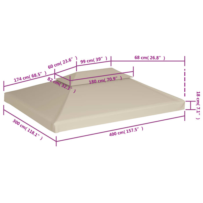 Telo di Ricambio per Gazebo 310g/m² Beige 3x4m