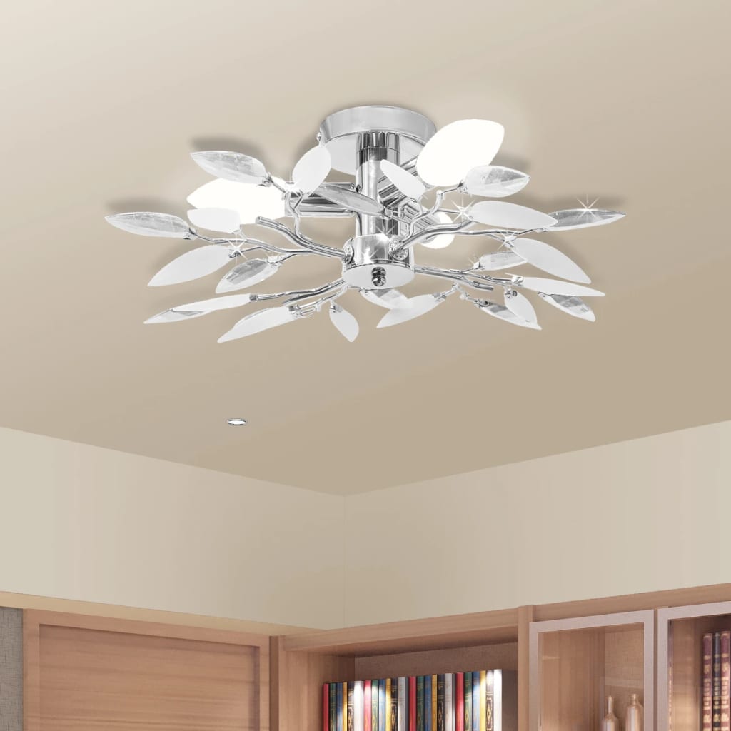 Lampada da Soffitto Foglie Bianco e Acrilico Trasparente 3xE14  cod mxl 102272