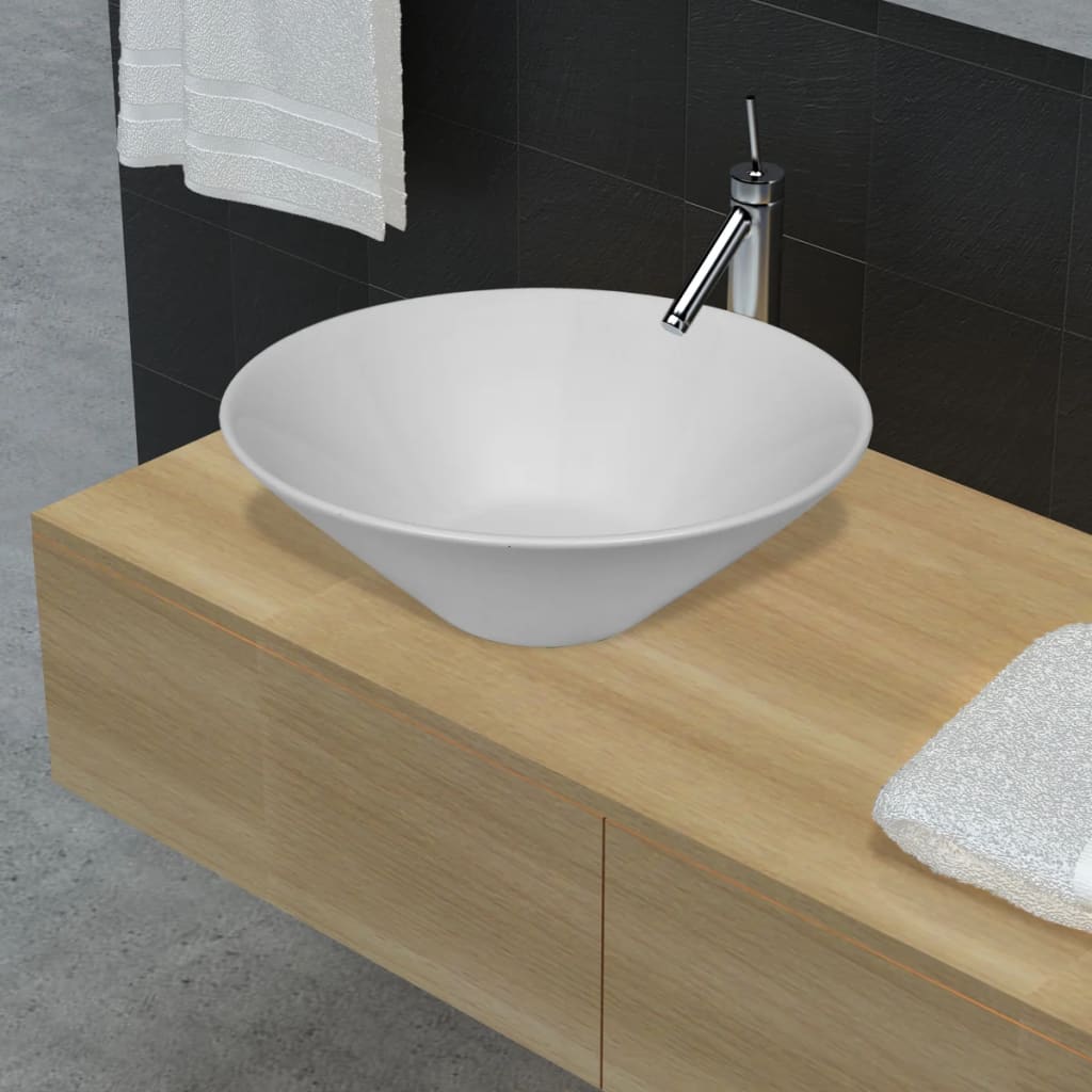 Lavello da Bagno-Lavandino-Lavabo in Ceramica Porcellana Bacino Bianco