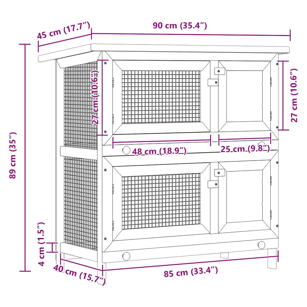Conigliera all'Aperto Gabbia Piccoli Animali 4 Porte Legno 170159
