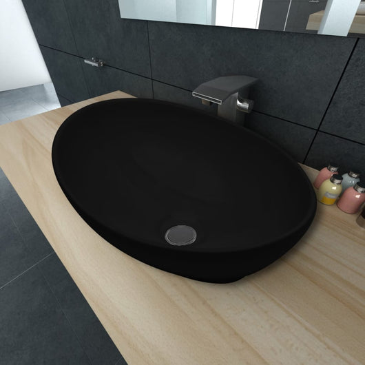 Lavello in Ceramica di Lusso Nero Ovale 40 x 33 cm 140675