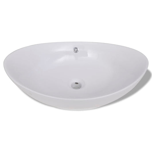 Lavello-Lavandino-Lavabo Ovale in Ceramica di Lusso con Troppopieno 59 x 38,5 cm