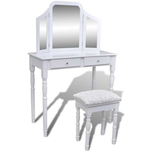 Toilette di design moderno Tavolo da trucco di design Mobili per camera da letto con specchio e sgabello 80 x 40,5 x 74,5 cm 2 cassetti bianco 02_0021276